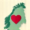 Et ikon som viser et kart av Norge med et hjerte.