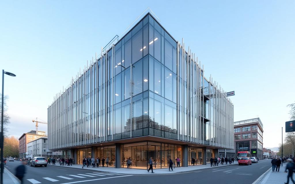 Et moderne kontorbygg i glass og stål under oppføring i Nydalen.